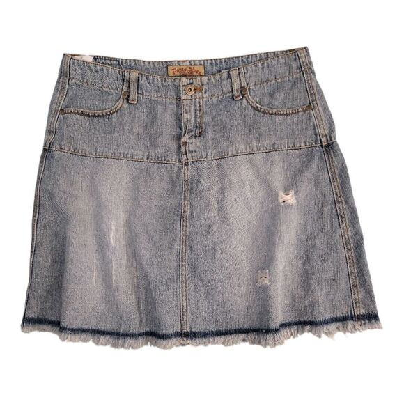 VTG Y2K Paris Blues Distressed ALine Raw Hem Mini Jean Skirt Size 11 - Picture 7 of 14